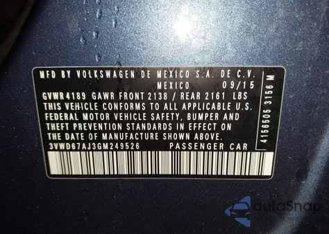 2016 Volkswagen Jetta 1.4T Se z USA, uszkodzony, nr VIN 3VWD67AJ3GM249526